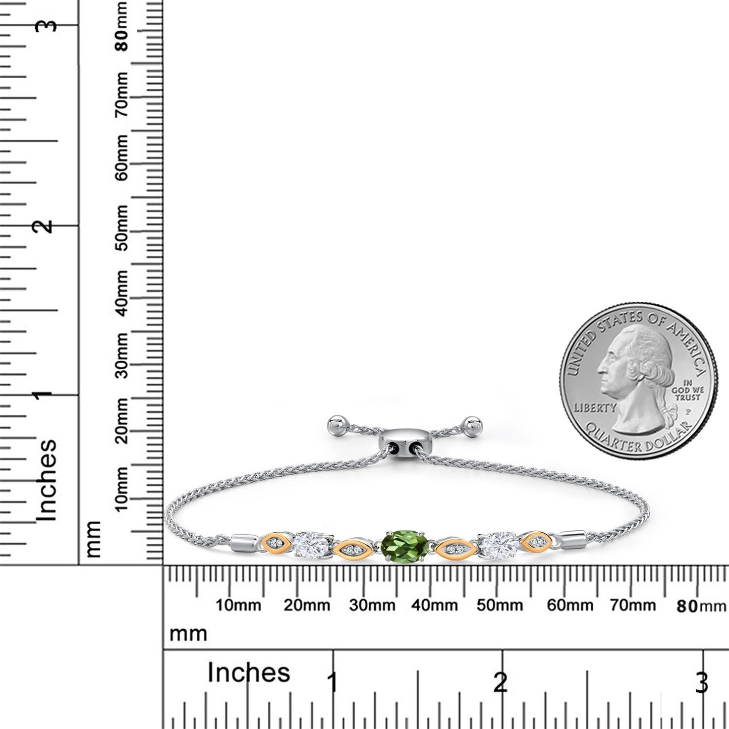 1.76カラット  天然 グリーントルマリン ブレスレット  モアサナイト シルバー925 ＆10金 イエローゴールド K10  10月 誕生石