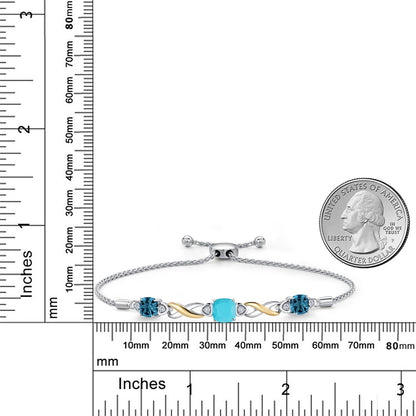 2.31カラット  天然石 ターコイズ ブレスレット  天然 ロンドンブルートパーズ シルバー925 ＆10金 イエローゴールド K10  12月 誕生石