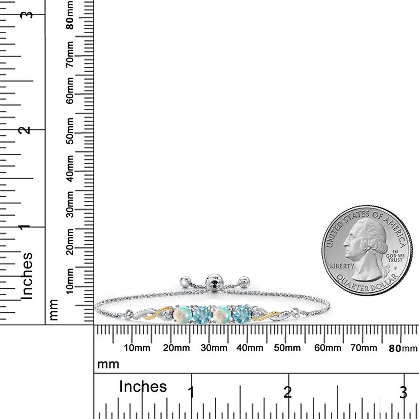 2.72カラット シミュレイテッド ホワイトオパール ブレスレット 天然石 ブルージルコン シルバー925 ＆10金 イエローゴールド K10 10月 誕生石