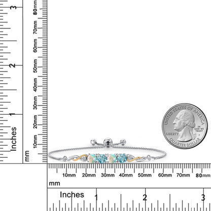 2.72カラット シミュレイテッド ホワイトオパール ブレスレット 天然石 ブルージルコン シルバー925 ＆10金 イエローゴールド K10 10月 誕生石