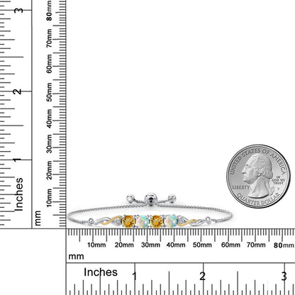 1.92カラット 天然 シトリン ブレスレット シミュレイテッド ホワイトオパール シルバー925 ＆10金 イエローゴールド K10 11月 誕生石