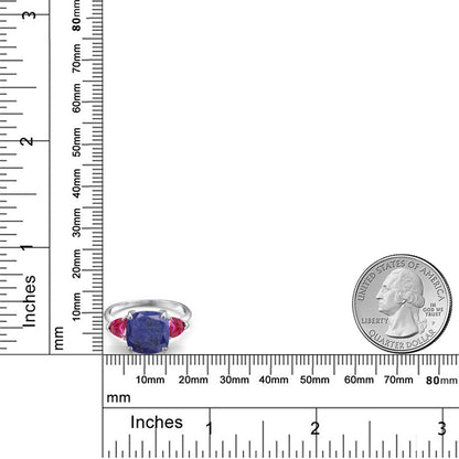 4.36カラット 天然石 ラピスラズリ リング 指輪 シンセティック ルビー 10金 ホワイトゴールド K10 12月 誕生石