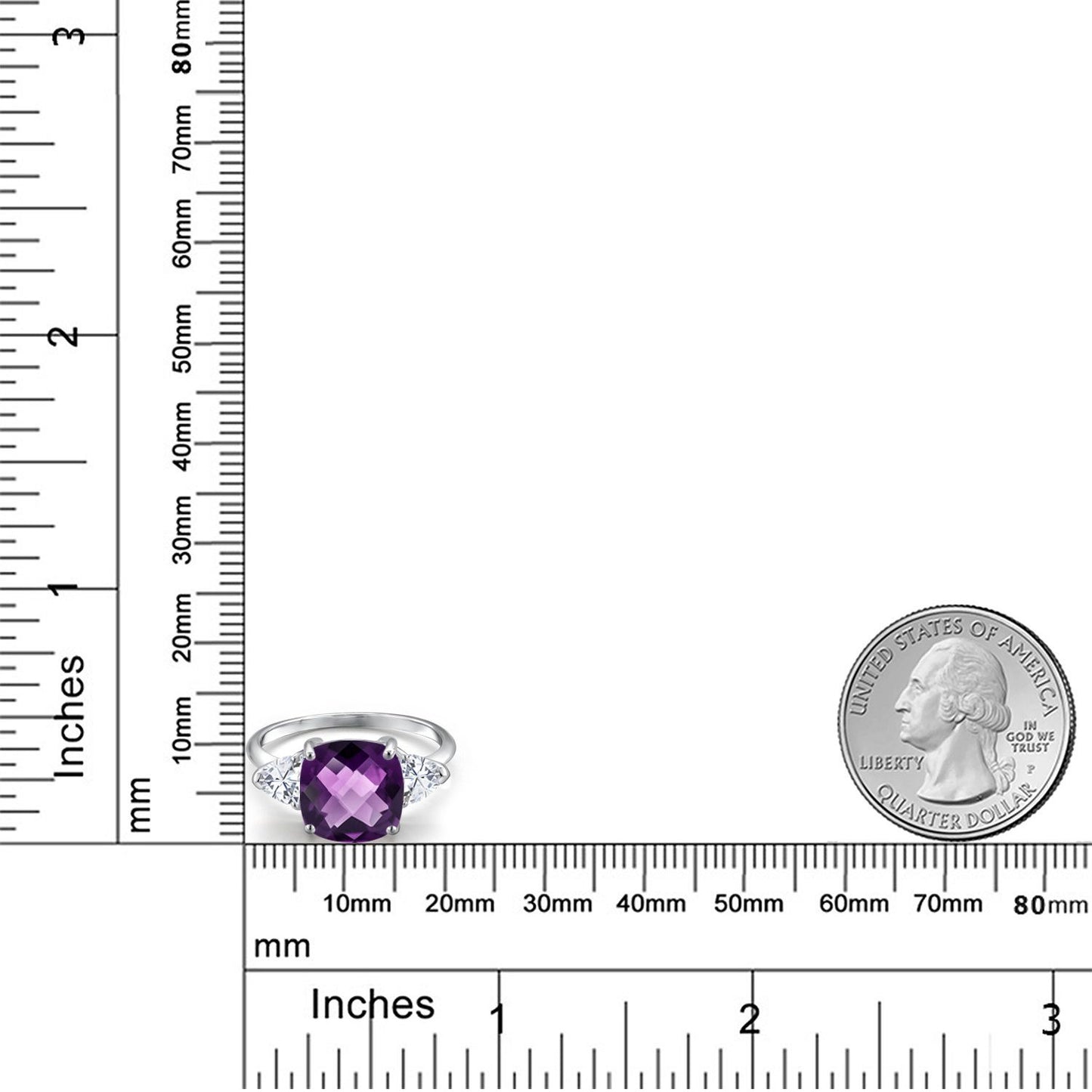 3.94カラット  天然 アメジスト リング 指輪  モアサナイト 10金 ホワイトゴールド K10  2月 誕生石
