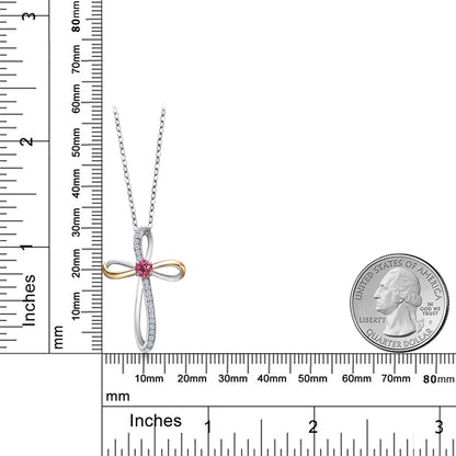 0.38カラット 天然 ピンクトルマリン クロス ネックレス ラボグロウンダイヤモンド シルバー925 ＆10金 イエローゴールド K10 10月 誕生石