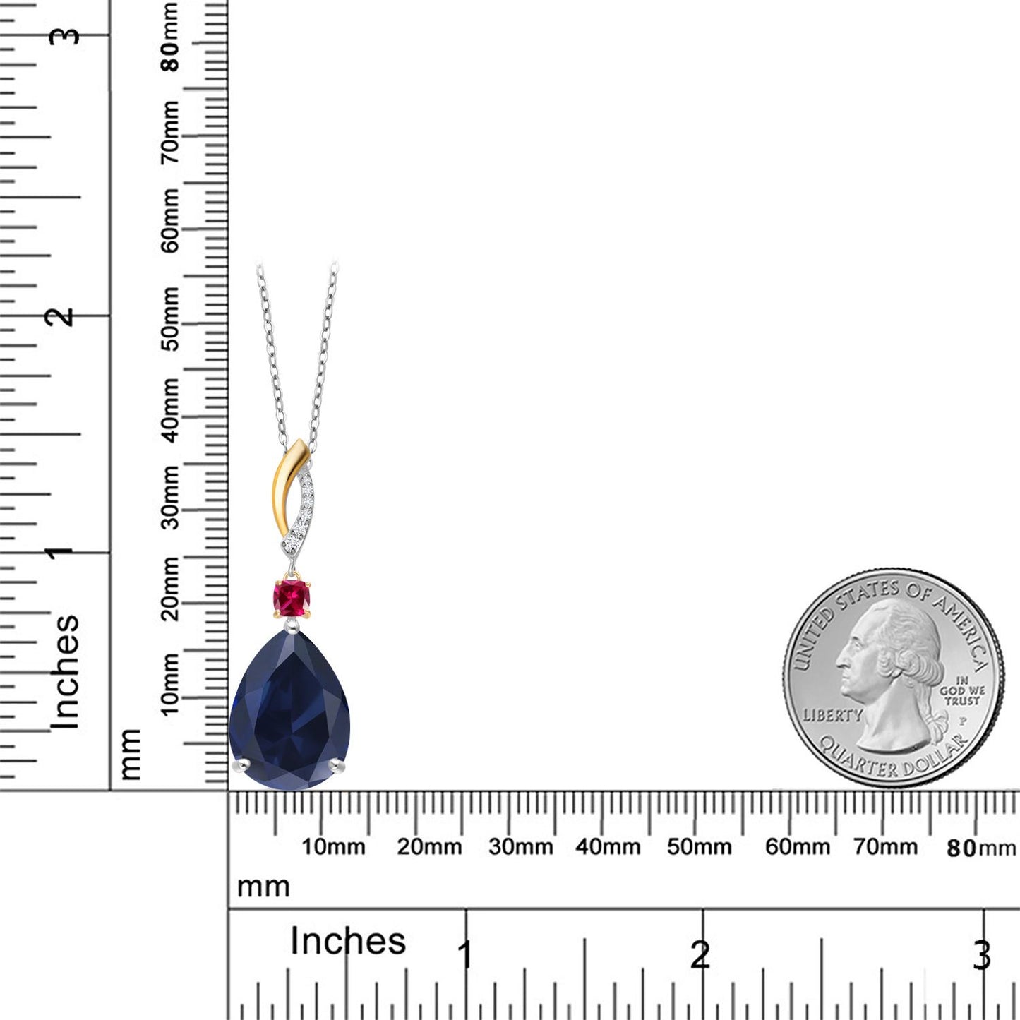 25.97カラット シンセティック サファイア ネックレス シンセティック ルビー シルバー925 ＆10金 イエローゴールド K10 9月 誕生石