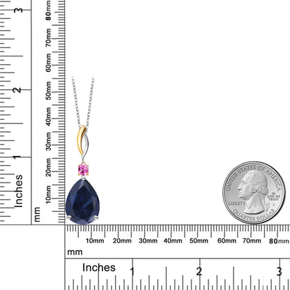 12.97カラット シンセティック サファイア ネックレス シンセティック ピンクサファイア シルバー925 ＆10金 イエローゴールド K10 9月 誕生石