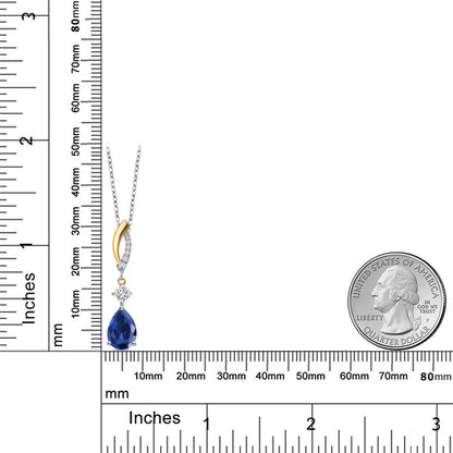 2.34カラット シンセティック サファイア ネックレス モアサナイト シルバー925 ＆10金 イエローゴールド K10 9月 誕生石