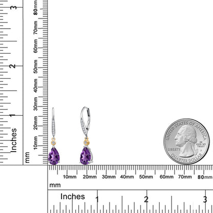 2.2カラット 天然 アメジスト ピアス ラボグロウンダイヤモンド シルバー925 ＆10金 イエローゴールド K10 2月 誕生石