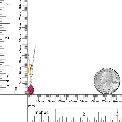 1.46カラット シンセティック ルビー ネックレス ラボグロウンダイヤモンド シルバー925 ＆10金 イエローゴールド K10 7月 誕生石