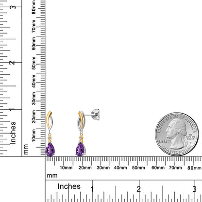 1.58カラット 天然 アメジスト ピアス ラボグロウンダイヤモンド シルバー925 ＆10金 イエローゴールド K10 2月 誕生石