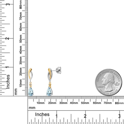 1.55カラット 天然 アクアマリン ピアス ラボグロウンダイヤモンド シルバー925 ＆10金 イエローゴールド K10 3月 誕生石