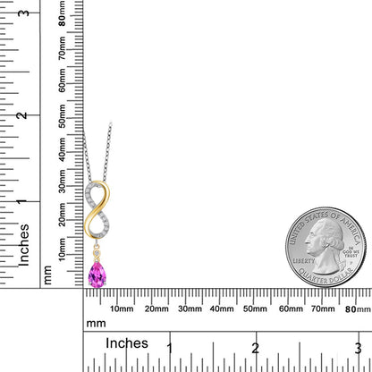0.99カラット シンセティック ピンクサファイア ネックレス ラボグロウンダイヤモンド シルバー925 ＆10金 イエローゴールド K10 9月 誕生石