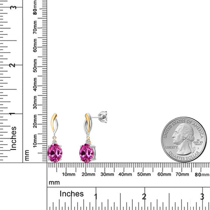 6.63カラット シンセティック ピンクサファイア ピアス ラボグロウンダイヤモンド シルバー925 ＆10金 イエローゴールド K10 9月 誕生石