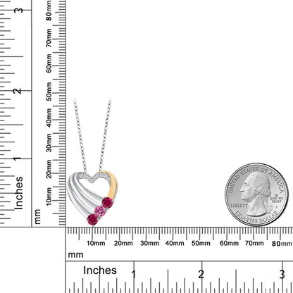 0.83カラット シンセティック ルビー オープンハート ネックレス ピンク モアサナイト シルバー925 ＆10金 イエローゴールド K10 7月 誕生石