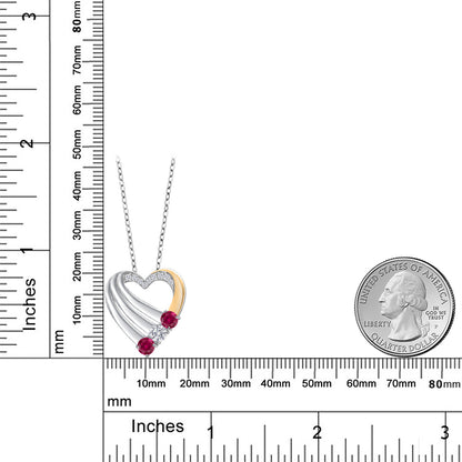 0.87カラット シンセティック ルビー オープンハート ネックレス ラボグロウンダイヤモンド シルバー925 ＆10金 イエローゴールド K10 7月 誕生石