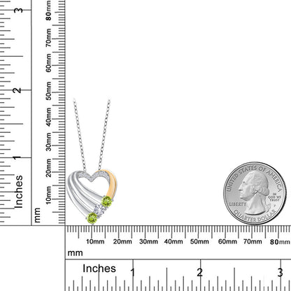 0.95カラット 天然石 ペリドット オープンハート ネックレス シンセティック ホワイトサファイア シルバー925 ＆10金 イエローゴールド K10 8月 誕生石