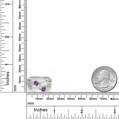 0.9カラット 天然 アメジスト リング 指輪 シミュレイテッド ホワイトオパール シルバー925 ＆10金 イエローゴールド K10 2月 誕生石