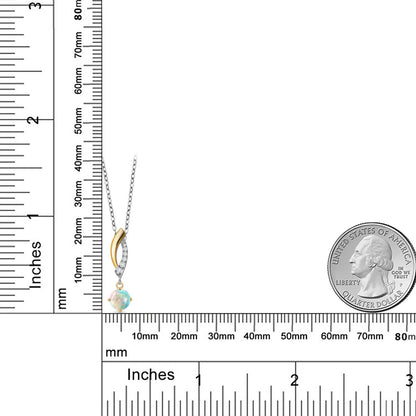 0.53カラット シミュレイテッド ホワイトオパール ネックレス ラボグロウンダイヤモンド シルバー925 ＆10金 イエローゴールド K10 10月 誕生石