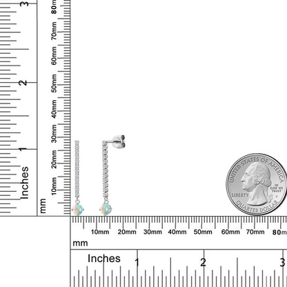 0.86カラット シミュレイテッド ホワイトオパール ロングピアス ラボグロウンダイヤモンド 14金 ホワイトゴールド K14 10月 誕生石