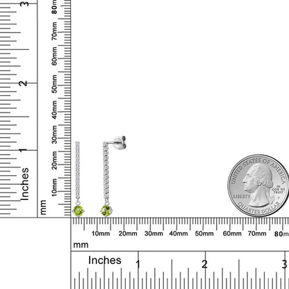 0.96カラット 天然石 ペリドット ロングピアス ラボグロウンダイヤモンド 14金 ホワイトゴールド K14 8月 誕生石