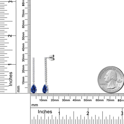 2.58カラット シンセティック サファイア ロングピアス ラボグロウンダイヤモンド 14金 ホワイトゴールド K14 9月 誕生石