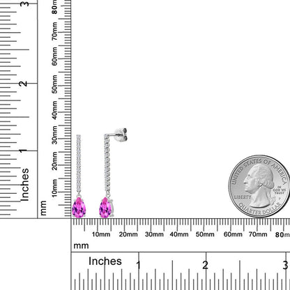 2.32カラット シンセティック ピンクサファイア ロングピアス ラボグロウンダイヤモンド 14金 ホワイトゴールド K14 9月 誕生石