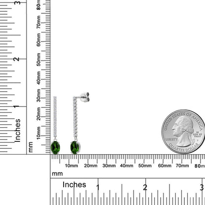 1.76カラット 天然 クロムダイオプサイド ロングピアス ラボグロウンダイヤモンド 14金 ホワイトゴールド K14
