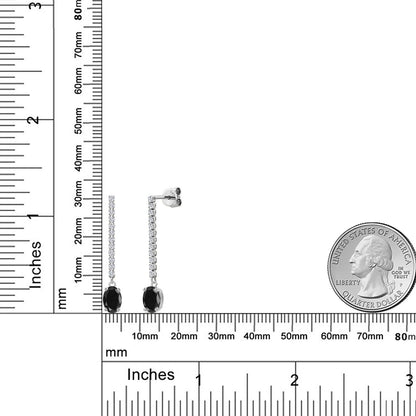 2.56カラット 天然 ブラックサファイア ロングピアス ラボグロウンダイヤモンド 14金 ホワイトゴールド K14 9月 誕生石