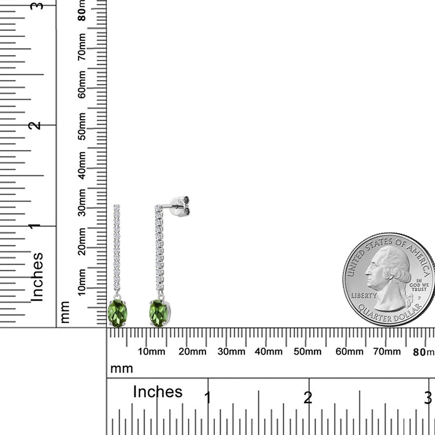 1.76カラット 天然 グリーントルマリン ロングピアス ラボグロウンダイヤモンド 14金 ホワイトゴールド K14 10月 誕生石