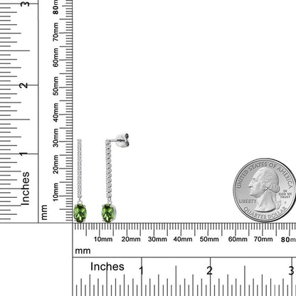 1.76カラット 天然 グリーントルマリン ロングピアス ラボグロウンダイヤモンド 14金 ホワイトゴールド K14 10月 誕生石
