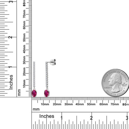 1.36カラット シンセティック ルビー ロングピアス ラボグロウンダイヤモンド 14金 ホワイトゴールド K14 7月 誕生石