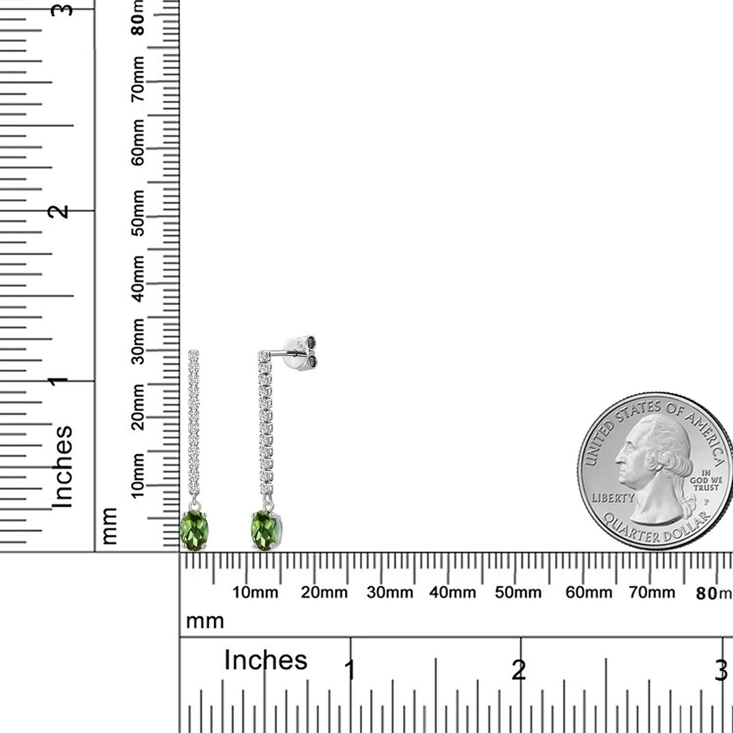 1.36カラット 天然 グリーントルマリン ロングピアス ラボグロウンダイヤモンド 14金 ホワイトゴールド K14 10月 誕生石