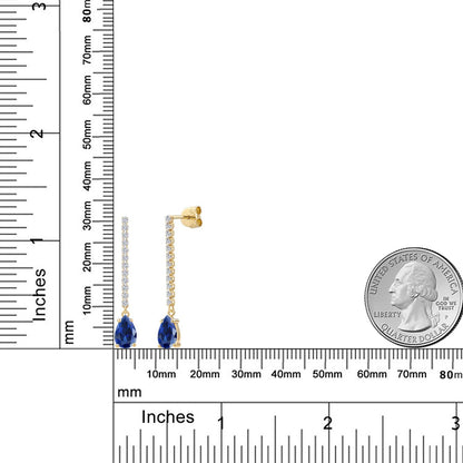 2.58カラット シンセティック サファイア ロングピアス ラボグロウンダイヤモンド 14金 イエローゴールド K14 9月 誕生石