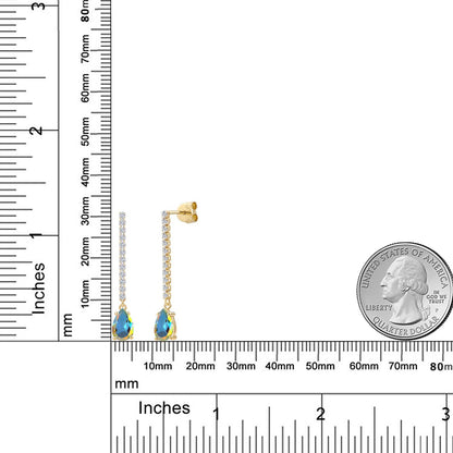 2.36カラット 天然石 ミスティックトパーズ ロングピアス ラボグロウンダイヤモンド 14金 イエローゴールド K14 11月 誕生石