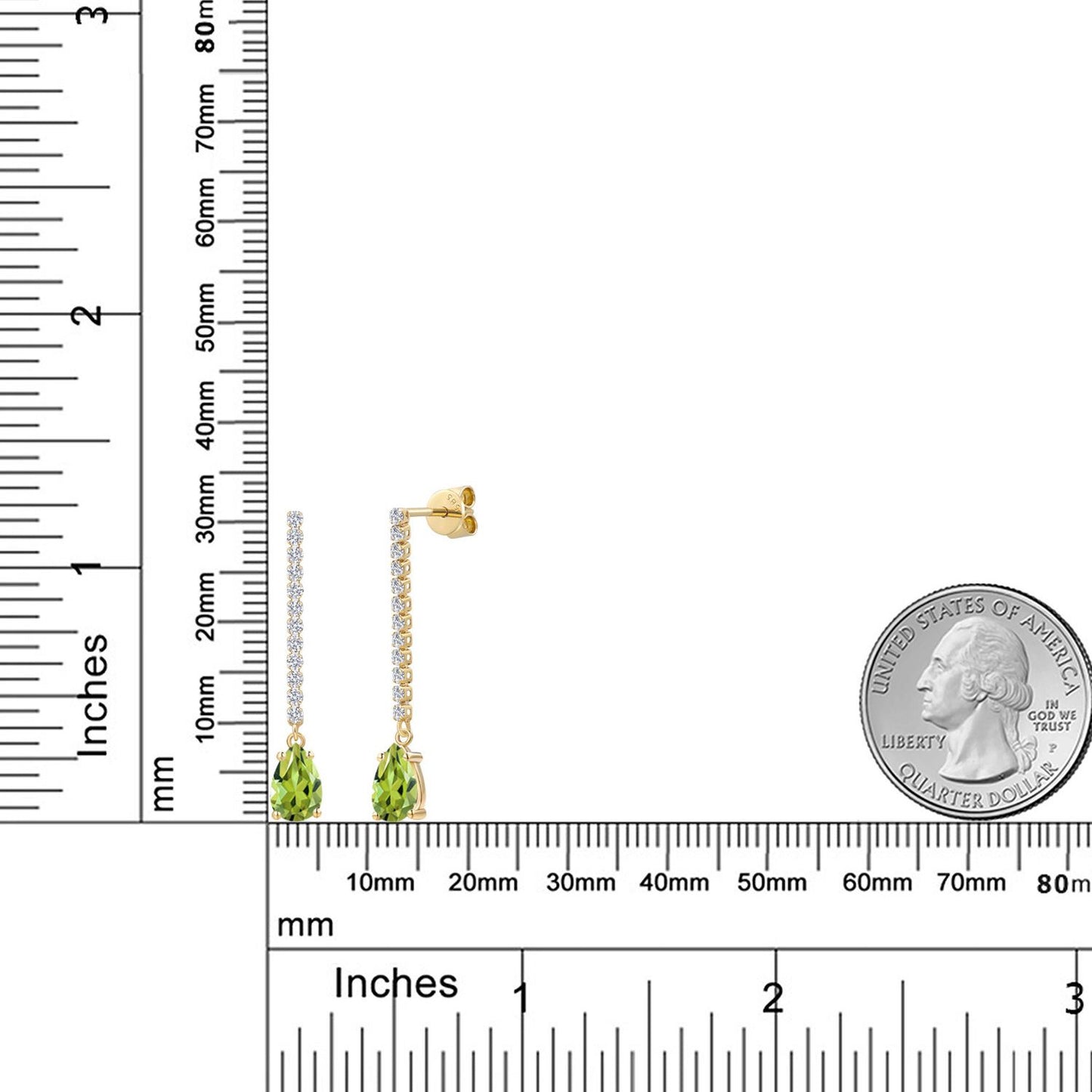 2.19カラット 天然石 ペリドット ロングピアス ラボグロウンダイヤモンド 14金 イエローゴールド K14 8月 誕生石