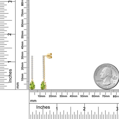 2.19カラット 天然石 ペリドット ロングピアス ラボグロウンダイヤモンド 14金 イエローゴールド K14 8月 誕生石