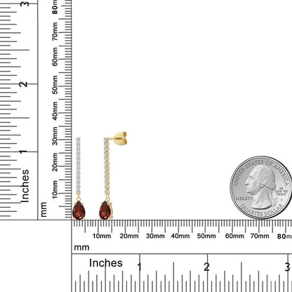 1.9カラット 天然 ガーネット ロングピアス ラボグロウンダイヤモンド 14金 イエローゴールド K14 1月 誕生石