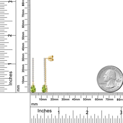 1.73カラット 天然石 ペリドット ロングピアス ラボグロウンダイヤモンド 14金 イエローゴールド K14 8月 誕生石