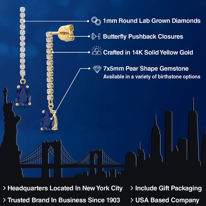 2.14カラット 天然 サファイア ロングピアス ラボグロウンダイヤモンド 14金 イエローゴールド K14 9月 誕生石