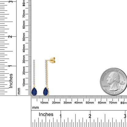 2.14カラット 天然 サファイア ロングピアス ラボグロウンダイヤモンド 14金 イエローゴールド K14 9月 誕生石