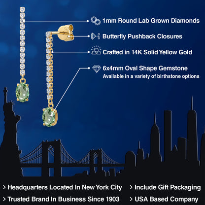 1.46カラット 天然 グリーンサファイア ロングピアス ラボグロウンダイヤモンド 14金 イエローゴールド K14 9月 誕生石