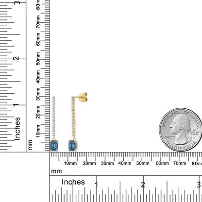 1.52カラット ブルー モアサナイト ロングピアス ラボグロウンダイヤモンド 14金 イエローゴールド K14