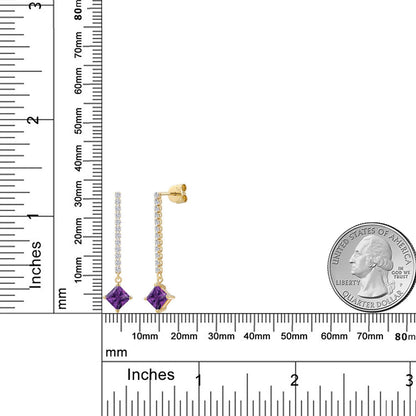 1.66カラット 天然 アメジスト ロングピアス ラボグロウンダイヤモンド 14金 イエローゴールド K14 2月 誕生石