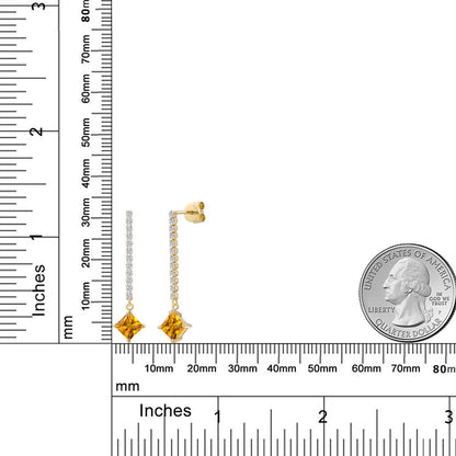 1.56カラット 天然 シトリン ロングピアス ラボグロウンダイヤモンド 14金 イエローゴールド K14 11月 誕生石
