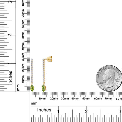 0.86カラット 天然石 ペリドット ロングピアス ラボグロウンダイヤモンド 14金 イエローゴールド K14 8月 誕生石