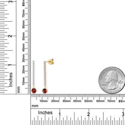 1.36カラット 天然 ガーネット ロングピアス ラボグロウンダイヤモンド 14金 イエローゴールド K14 1月 誕生石