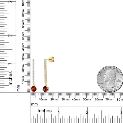 1.46カラット 天然 ガーネット ロングピアス ラボグロウンダイヤモンド 14金 イエローゴールド K14 1月 誕生石