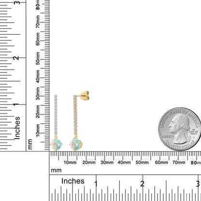 2.36カラット シミュレイテッド ホワイトオパール ロングピアス ラボグロウンダイヤモンド 14金 イエローゴールド K14 10月 誕生石