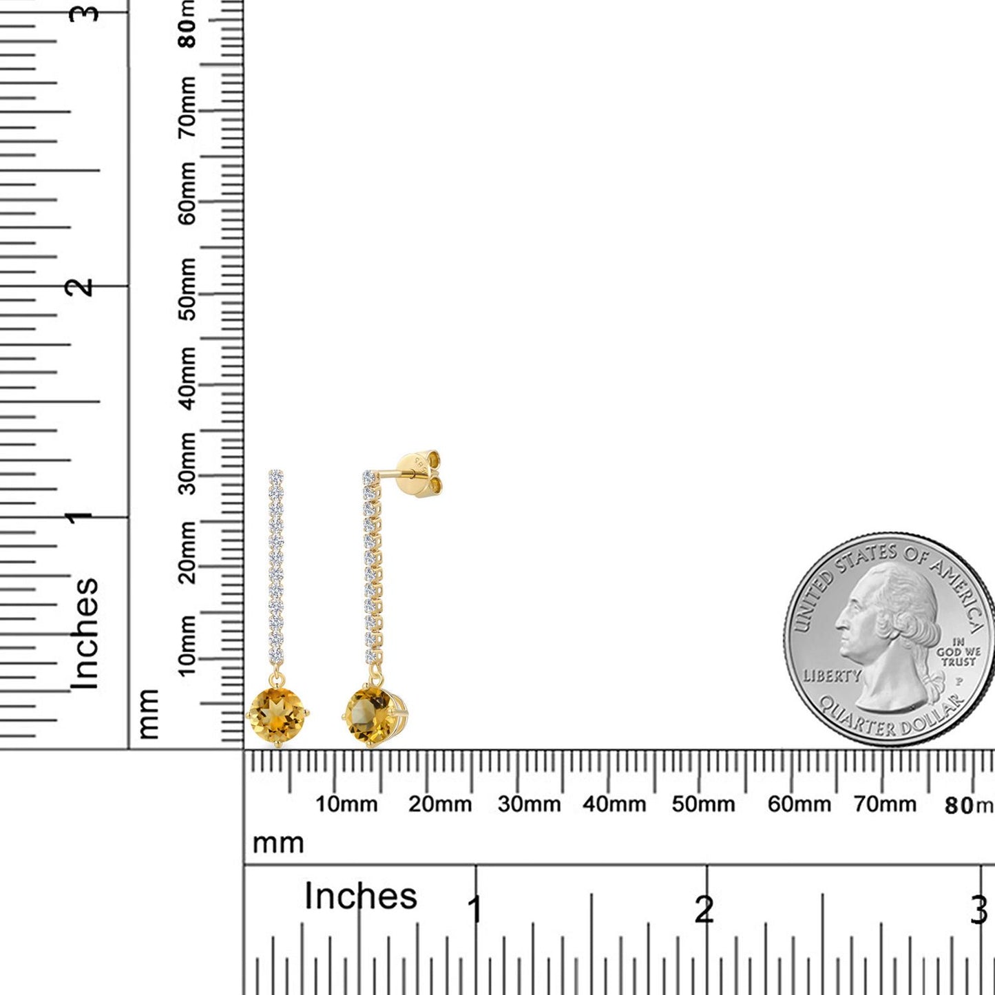 1.96カラット 天然 シトリン ロングピアス ラボグロウンダイヤモンド 14金 イエローゴールド K14 11月 誕生石