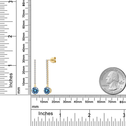 1.96カラット ブルー モアサナイト ロングピアス ラボグロウンダイヤモンド 14金 イエローゴールド K14